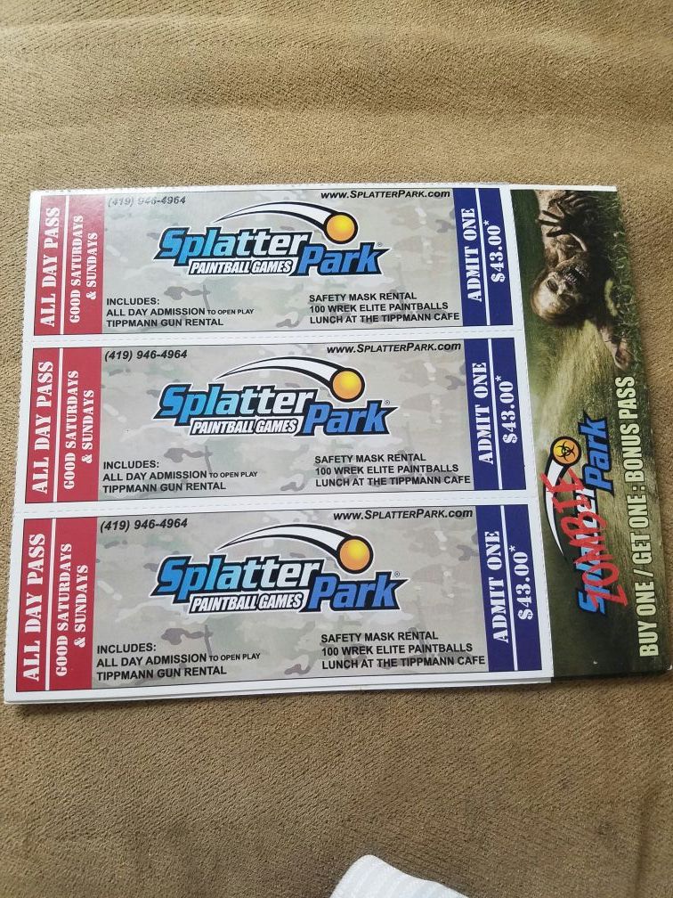 Splatter park paintball tickets