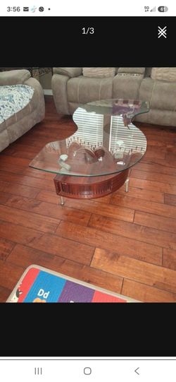 Glass Top Coffee Table with Wood Base