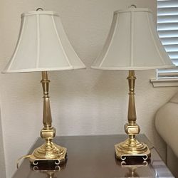 Brass Table Lamps With White Shares (2)