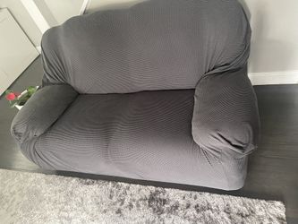 Love Seat Gray Cover And Original Brown Fabric
