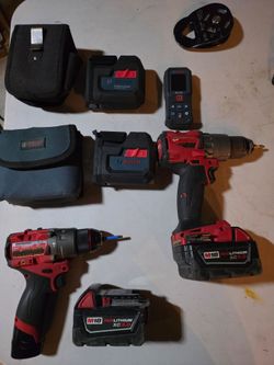 Milwaukee M18 Drill Set with Bosch Laser Level Tools