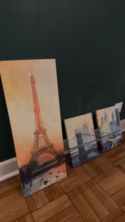 3 Canvas Wall Art Prints - Eiffel Tower and Brooklyn Bridge