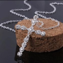 Sterling Silver And Cz Cross Necklace 