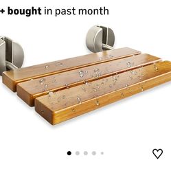 7365: New 20 Inch Folding Teak Shower Bench - Wall Mounted Space-Saving Shower Seat for Elderly & Adults, Brushed Nickel Cover, 400lb Weight Capacity,