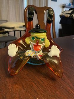 Gorgeous Vintage Colorful Murano Art Glass Venetian Clown Ashtray Figurine Bowl Trinket Dish