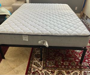 Queen size metal bed frame with mattress