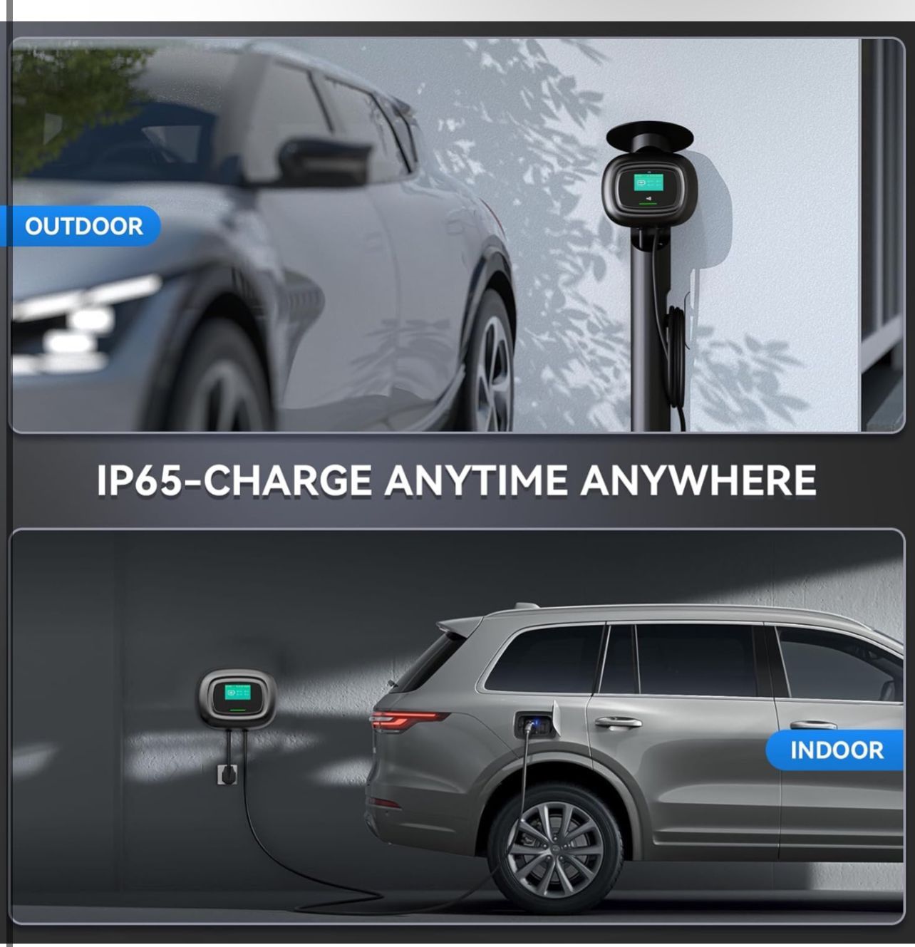 KHONS Level 2 EV Charger Up to 40 Amp 240V 10kW Home Car Charger NEMA 14 50 Plug 25ft Cable Indoor/Outdoor Car Charging Station Plug and Play EVSE Bla