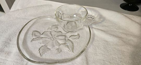 Clear Glass Snack Plate and Cup Set