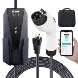 Level 1+2 Portable EV Charger, 16 Amp 120V or 240V, Electric Vehicle Charger with 28-Foot Charging Cable NEMA 6-20P Plug NEMA 5-15 Adapter, Plug-in Ho