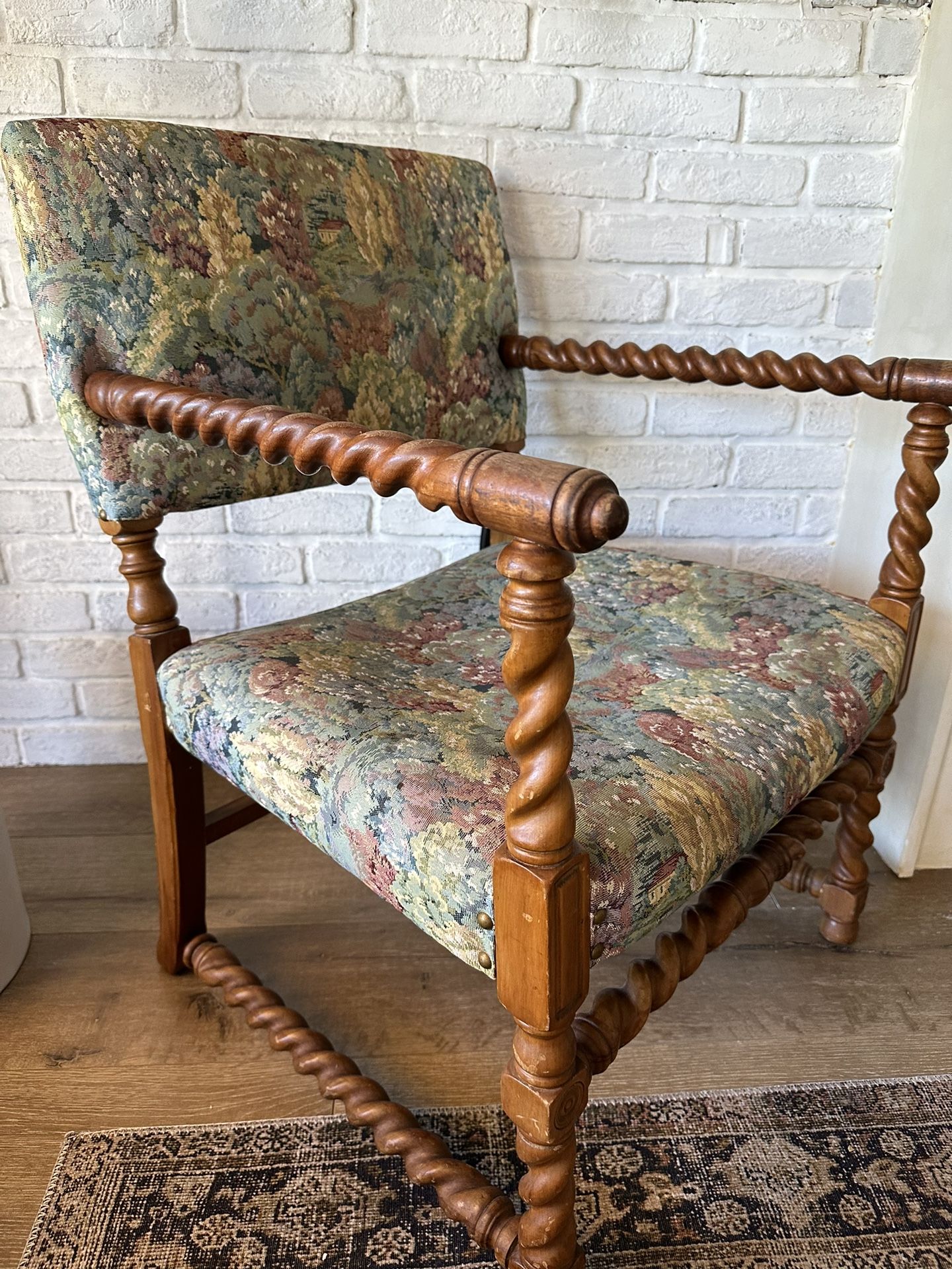 Beautiful Spindle Frame Chair With Vintage Upholstery