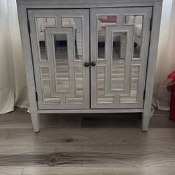 Modern Gray Mirrored Accent Cabinet