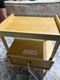 Bamboo Nightstand with Built-In Outlet and USB
