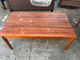 Outdoor Acacia Coffee Table, 36 Inch Modern Industrial Patio Coffee Table, Outdoor Large Wood Side Table for Patio Balcony Lawn, Walnut