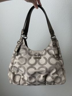 COACH Purse - Beige/Tan With Metallic Handle