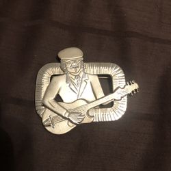 AJC Gold Colored Brooch, Brian Johnson AC/DC Cool Man With Guitar 