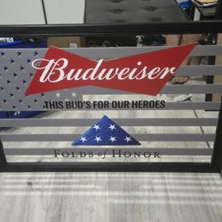 Budweiser Folds of Honor promotional bar mirror.