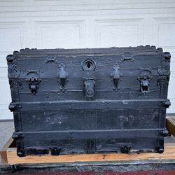 Vintage Steamer Trunk / Antique Travel Chest – Solid Wood + Metal Hardware