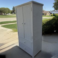 White Wicker Armoire Cabinet with Drawers