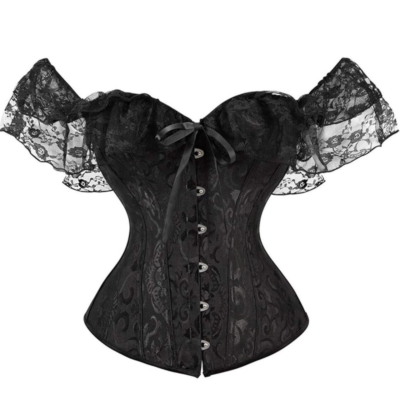 Corset Top with Lace Sleeve Lace Up Sexy Bustier Lingerie Waist Trainer
