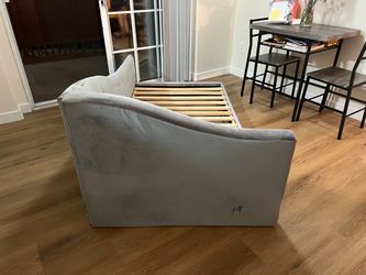 Gray Velvet Upholstered Bed Frame with Slats