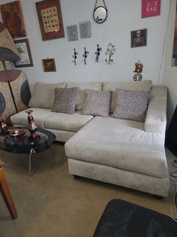 Beige Fabric Sectional Sofa with Chaise