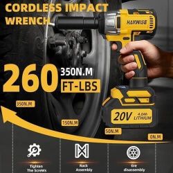 20V Cordless Impact Wrench,350N.M High Torque Brushless Power Wrench,