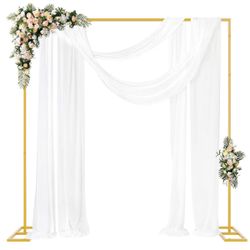 (8888-40) Putros Heavy Duty Backdrop Stand 8ft x 8ft Gold Pipe and Drape Kit Adjustable Metal Backdrop Sand for Wedding Photobooth Exhibition Decorati