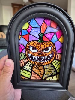 Halloween Jack-o'-Lantern Stained Glass Style Framed Art