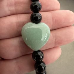 New, Beautiful Green Aventurine And Black Onyx Stone Bracelet. Jewelry Bag And Meanings Included.