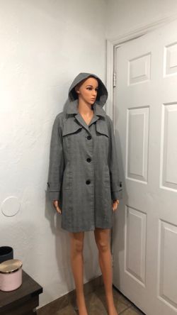 NWOT CALVIN KLEIN Gray Plaid Hooded Trench Coat