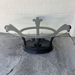 Hollywood Regency Style Glass Top Palm Leaf Coffee Table