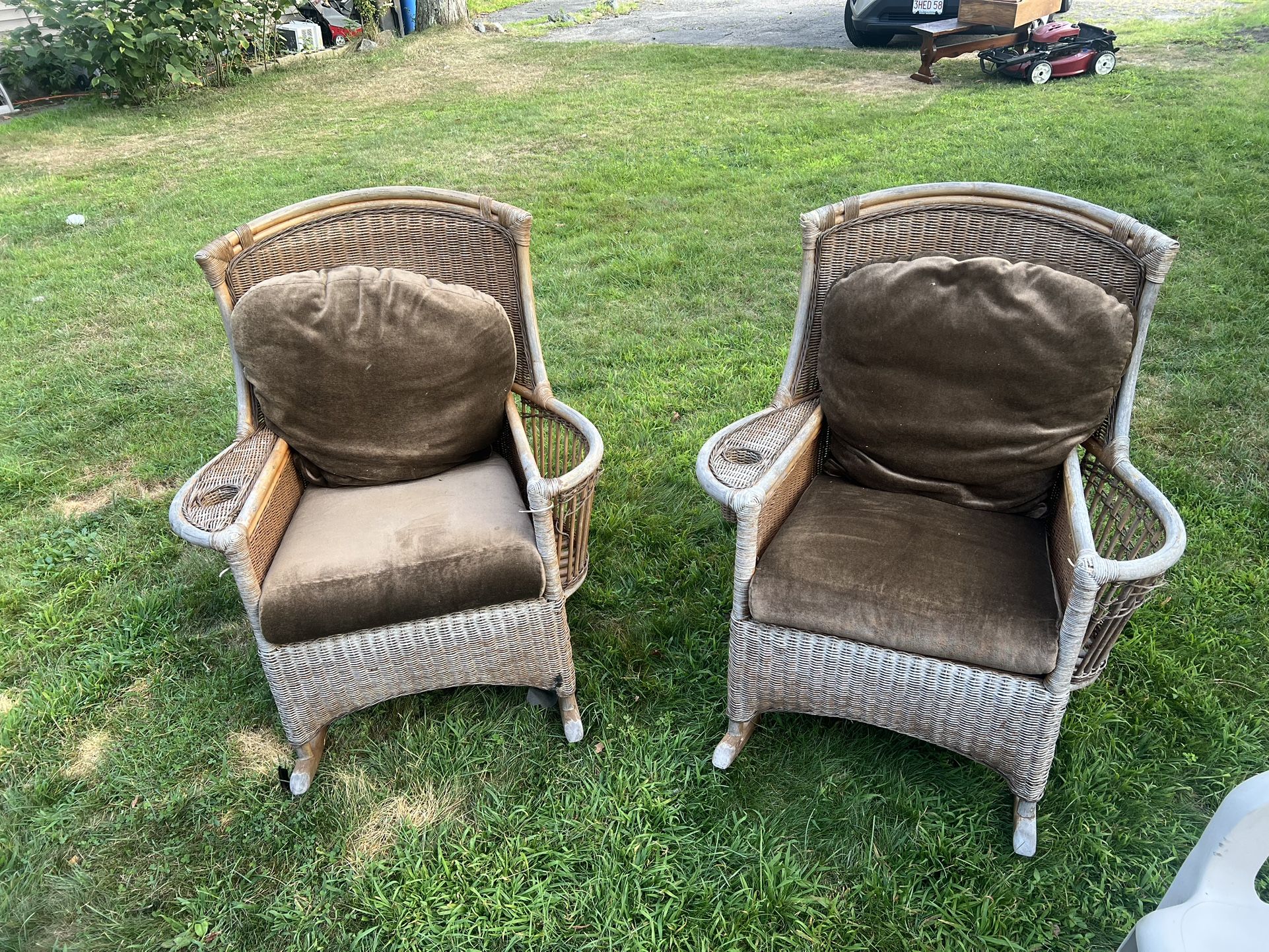 High End Palecek Wicker Rocking Chairs