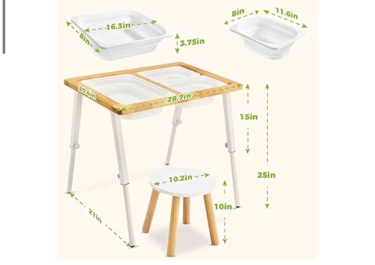 Brand New In The Box- SAUCE ZHAN Sensory Table and Stools for Toddlers 1-5, Kids Table with 3 Bins Writable Lids, Adjustable Height Play Table & Chair
