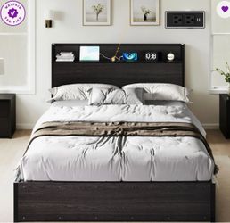 Wayfair Lift Up Storage Full Bed Frame & Charging Station, Black