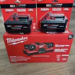 Milwaukee SUPER CHARGER .. And 2 Milwaukee FORGE Batteries.. Brand New.. $650