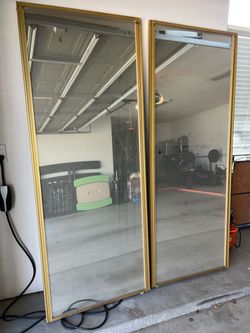 Mirrored Closet Sliding Doors with Gold Frame – Set of 2