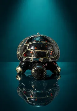Handmade Resin Tortoise — Black, Silver Shell Lines & Red Glitter, Glow, 1.75 in