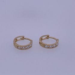 14k Yellow Gold Single Row Huggie Hoop Earrings