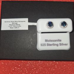Royal Blue and White Moissanite studs