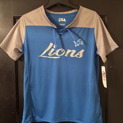Detroit Lions NFL/CSA Gray shoulder & sleeve with V Neck tie & Short sleeves in size Large