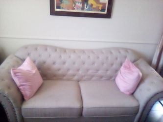 Light Beige Tufted Chesterfield Loveseat Sofa