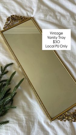 Vintage Brass Frame Mirror Vanity Tray