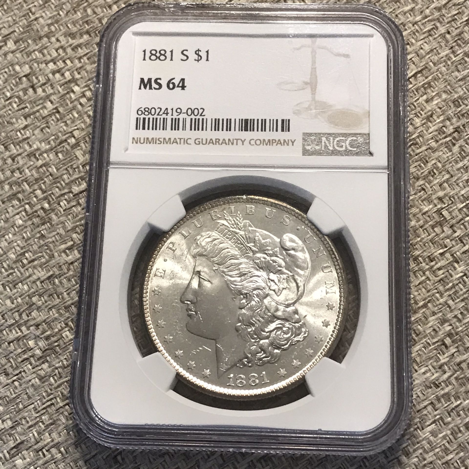 1881-S Morgan Silver Dollar.  MS64 