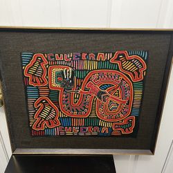 Framed Hand Sewn Kuna Mola Textile Artwork