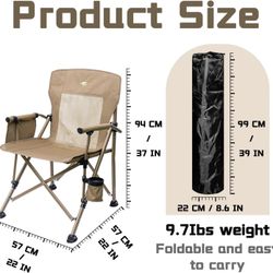 Camping Chair Hard Arm High Back Lawn Chair Heavy Duty with Cup Holder, for Camp, Fishing, Hiking, Outdoor, Carry Bag Included