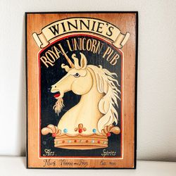 Vintage Bar Pub Advertisement Wooden Sign Man Cave Winnies Royal Unicorn Ales Spirits Beer Crown Art