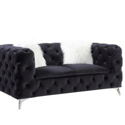 Phifina Black Velvet Tufted Couch Loveseat