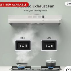 Range Hood 30 inch Under Cabinet Range Hood with 2 Speed Exhaust Fan,Ducted/Ductless Convertible,Rocker Button Control,300 CFM, White Vent Hood Alumin