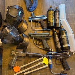 Paintball Gear Bundle, 3 Markers, Tanks, Masks, Barrels, Ready to Play