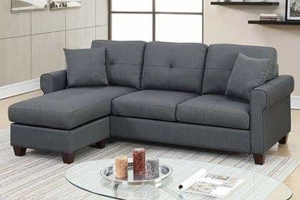 CHARCOAL DARK GREY REVERSIBLE SECTIONAL SOFA CHAISE COUCH ACCENT PILLOWS